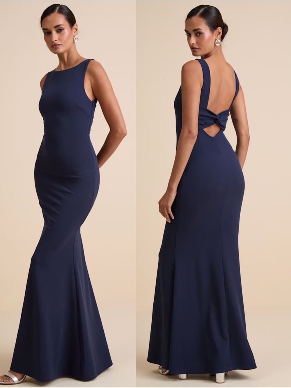 LULUS Navy Sleeveless Boatneck Open Back Mermaid Skirt Wedding Guest Dress M